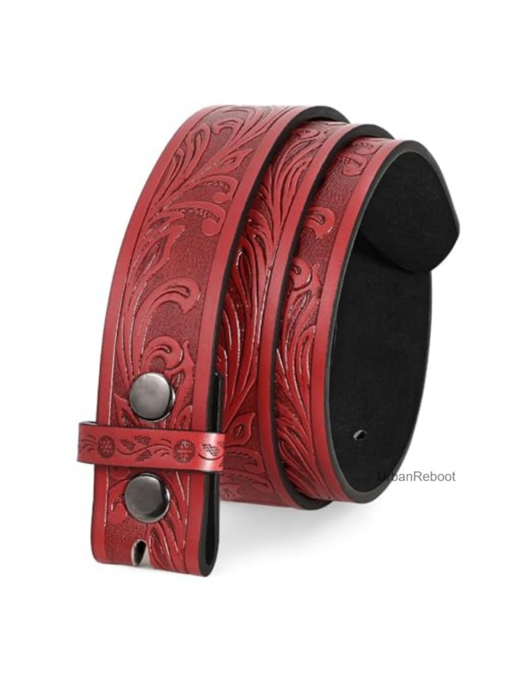Western Belt Strap Faux Leather Floral Embossed Cowboy Jeans Dress